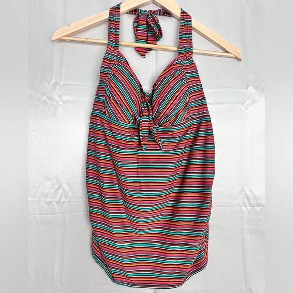 Beach Bump by Motherhood Maternity striped halter bikini TOP size large - Picture 1 of 7